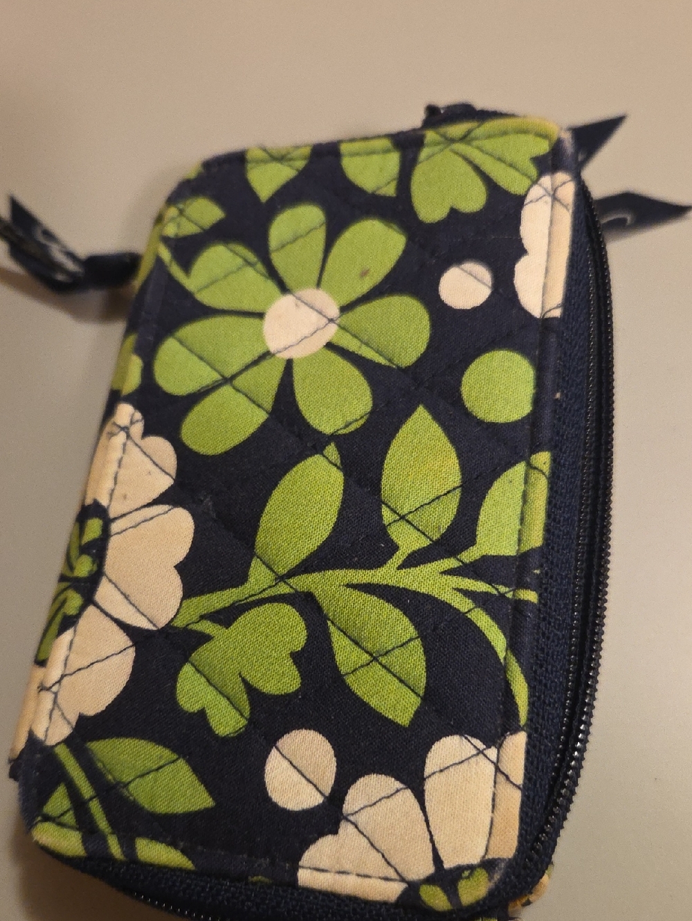 Women's Vera Bradley Navy Floral Quilted Zip Wallet - Green & Cream